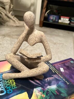 Neutral Sandstone Figurine Reader Sculpture - Home Art Accent